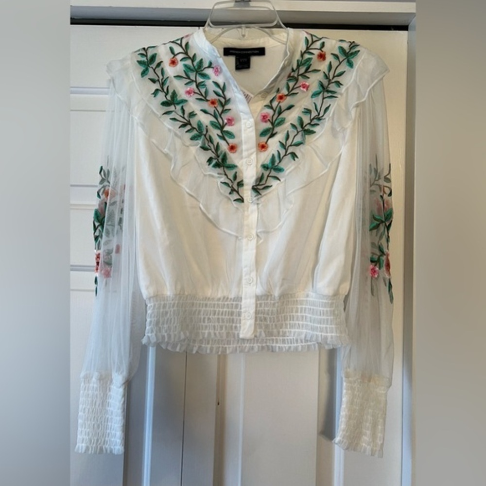 Ivory Vintage-Inspired Sheer Embroidered Sheer Romantic Boho Top NWT 6 #1410